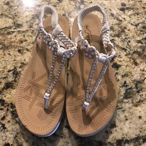 White flower and rhinestone sandals